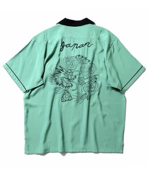 ［HOUSTON ヒューストン］DRAGON MAP EMB RAYON SOUVENIR S/S SHIRT 龍 地図 和柄 ステッチ刺繍 レーヨン オープンカラーシャツ / スーベニアシャツ / スカシャツ / 開襟シャツ