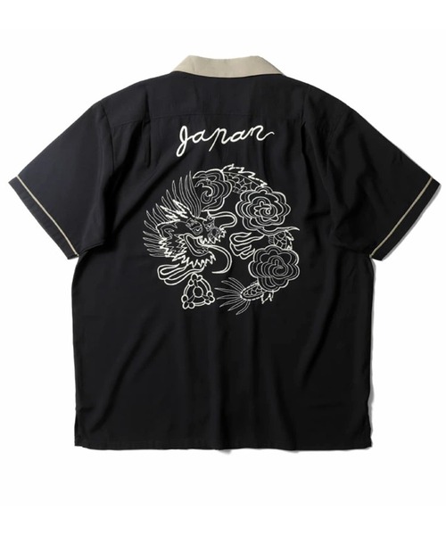 HOUSTON（ヒューストン）の「［HOUSTON ヒューストン］DRAGON MAP EMB RAYON SOUVENIR S/S SHIRT 龍 地図 和柄 ステッチ刺繍 レーヨン オープンカラーシャツ / スーベニアシャツ / スカシャツ / 開襟シャツ（シャツ/ブラウス・メンズ・ピンク系/ブラック系/ミント/ブラック/オリーブ/オリーブ系・M/L/XL）」の12枚目の写真