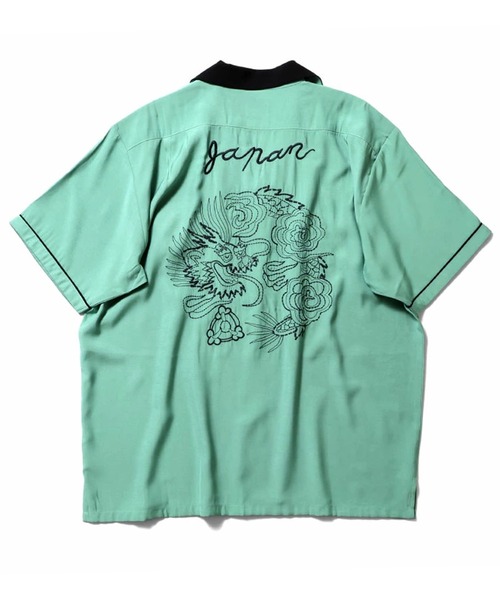 HOUSTON（ヒューストン）の「［HOUSTON ヒューストン］DRAGON MAP EMB RAYON SOUVENIR S/S SHIRT 龍 地図 和柄 ステッチ刺繍 レーヨン オープンカラーシャツ / スーベニアシャツ / スカシャツ / 開襟シャツ（シャツ/ブラウス・メンズ・ピンク系/ブラック系/ミント/ブラック/オリーブ/オリーブ系・M/L/XL）」の14枚目の写真