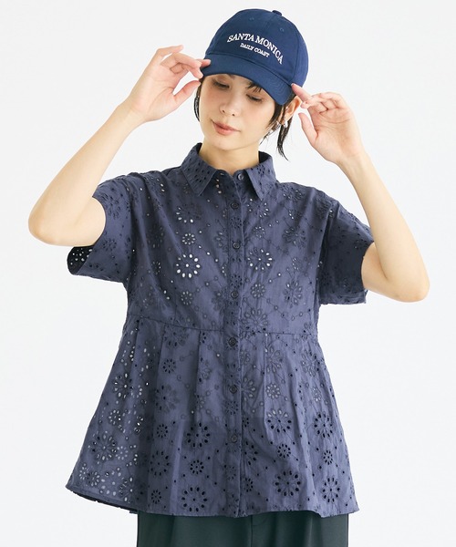 coca（coca）（コカ）の「コットンレースタックトップス（シャツ/ブラウス・レディース・ネイビー/ホワイト・L/M/S）」の2枚目の写真