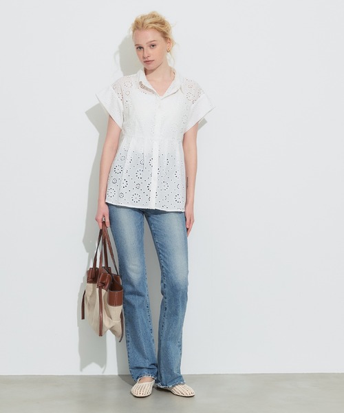 coca（coca）（コカ）の「コットンレースタックトップス（シャツ/ブラウス・レディース・ネイビー/ホワイト・L/M/S）」の3枚目の写真