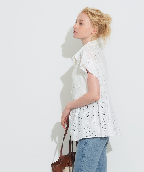 coca（coca）（コカ）の「コットンレースタックトップス（シャツ/ブラウス・レディース・ネイビー/ホワイト・L/M/S）」の4枚目の写真