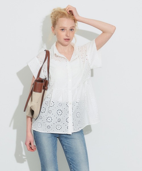 coca（coca）（コカ）の「コットンレースタックトップス（シャツ/ブラウス・レディース・ネイビー/ホワイト・L/M/S）」の6枚目の写真
