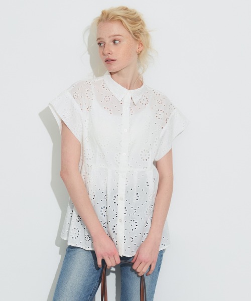 coca（coca）（コカ）の「コットンレースタックトップス（シャツ/ブラウス・レディース・ネイビー/ホワイト・L/M/S）」の8枚目の写真