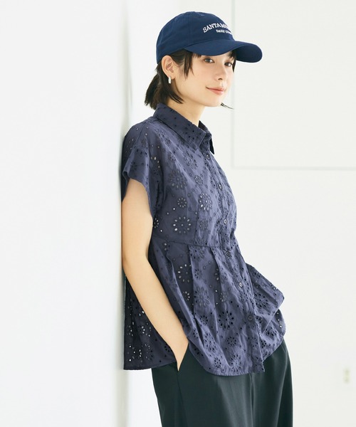 coca（coca）（コカ）の「コットンレースタックトップス（シャツ/ブラウス・レディース・ネイビー/ホワイト・L/M/S）」の14枚目の写真
