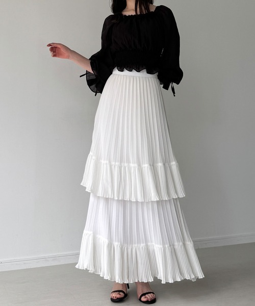 junoah(ジュノア)の「プリーツティアードスカート(スカート・レディース・ブラック/ホワイト/ブルーグレー・SMALL/MEDIUM/LARGE)」の2枚目の写真