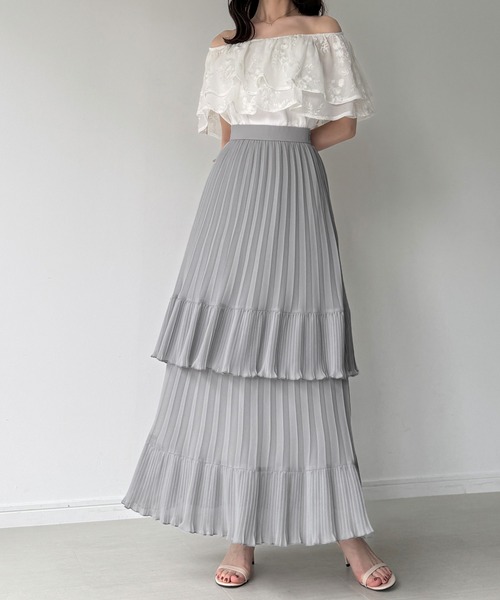 junoah(ジュノア)の「プリーツティアードスカート(スカート・レディース・ブラック/ホワイト/ブルーグレー・SMALL/MEDIUM/LARGE)」の3枚目の写真