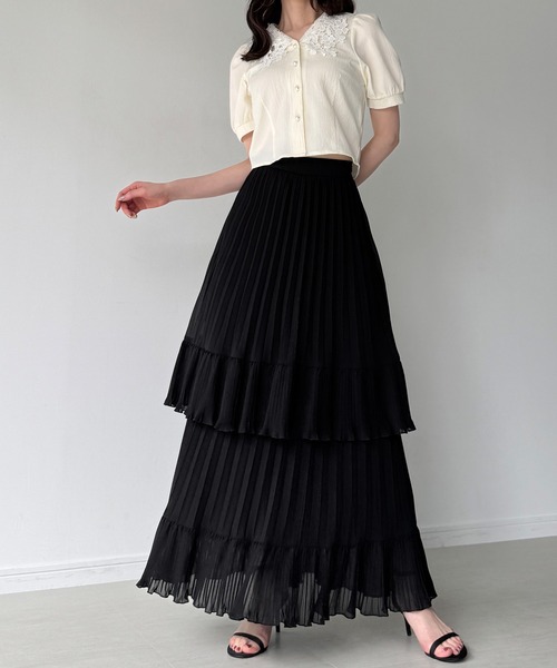 junoah(ジュノア)の「プリーツティアードスカート(スカート・レディース・ブラック/ホワイト/ブルーグレー・SMALL/MEDIUM/LARGE)」の1枚目の写真