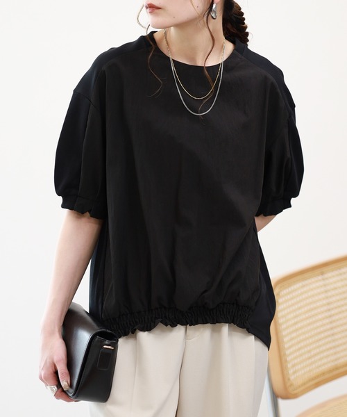 A.N.L(エーエヌエル レーベル)の「A.N.L 素材切替裾シャーリングプルオーバー 半端袖(Tシャツ/カットソー・レディース・グレイッシュベージュ/ブラック/オフホワイト・38)」の17枚目の写真