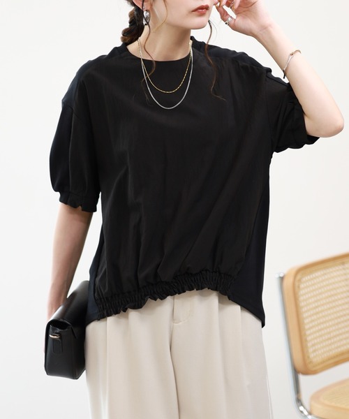 A.N.L(エーエヌエル レーベル)の「A.N.L 素材切替裾シャーリングプルオーバー 半端袖(Tシャツ/カットソー・レディース・グレイッシュベージュ/ブラック/オフホワイト・38)」の18枚目の写真