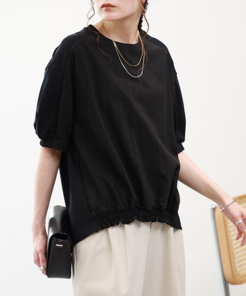 A.N.L(エーエヌエル レーベル)の「A.N.L 素材切替裾シャーリングプルオーバー 半端袖(Tシャツ/カットソー・レディース・グレイッシュベージュ/ブラック/オフホワイト・38)」の19枚目の写真