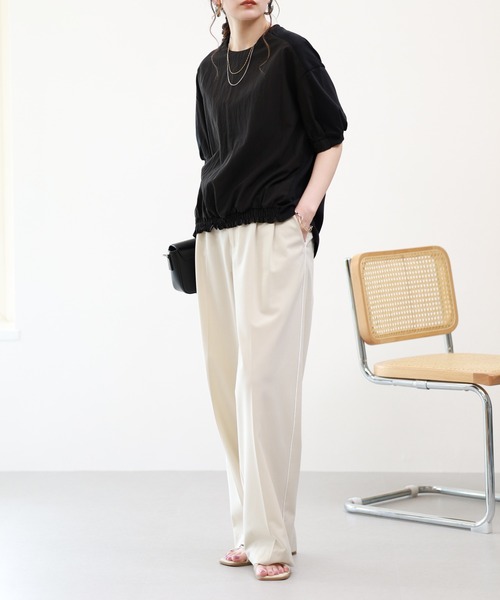 A.N.L(エーエヌエル レーベル)の「A.N.L 素材切替裾シャーリングプルオーバー 半端袖(Tシャツ/カットソー・レディース・グレイッシュベージュ/ブラック/オフホワイト・38)」の21枚目の写真