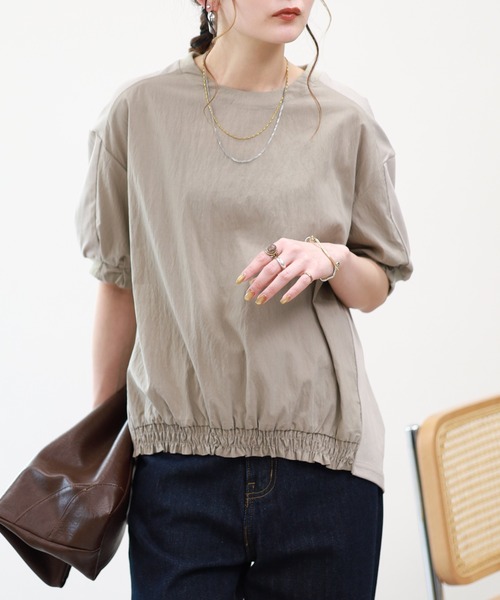 A.N.L(エーエヌエル レーベル)の「A.N.L 素材切替裾シャーリングプルオーバー 半端袖(Tシャツ/カットソー・レディース・グレイッシュベージュ/ブラック/オフホワイト・38)」の16枚目の写真