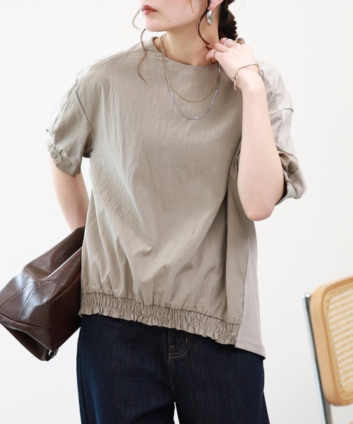 A.N.L(エーエヌエル レーベル)の「A.N.L 素材切替裾シャーリングプルオーバー 半端袖(Tシャツ/カットソー・レディース・グレイッシュベージュ/ブラック/オフホワイト・38)」の11枚目の写真
