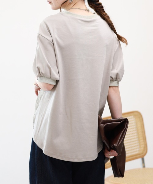 A.N.L(エーエヌエル レーベル)の「A.N.L 素材切替裾シャーリングプルオーバー 半端袖(Tシャツ/カットソー・レディース・グレイッシュベージュ/ブラック/オフホワイト・38)」の12枚目の写真