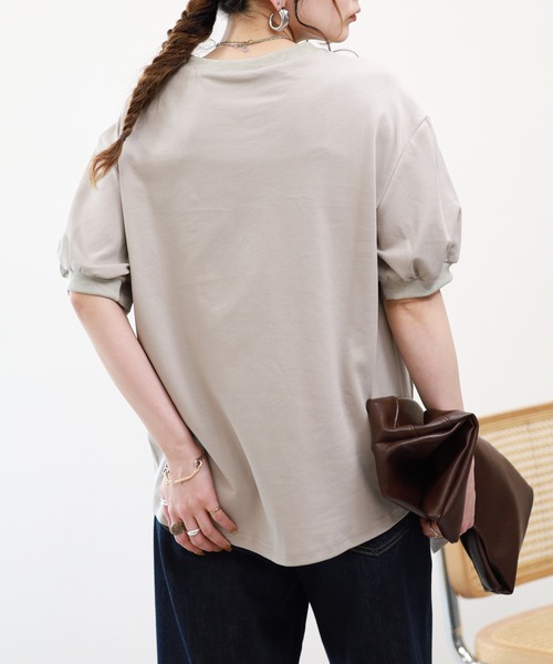 A.N.L(エーエヌエル レーベル)の「A.N.L 素材切替裾シャーリングプルオーバー 半端袖(Tシャツ/カットソー・レディース・グレイッシュベージュ/ブラック/オフホワイト・38)」の13枚目の写真