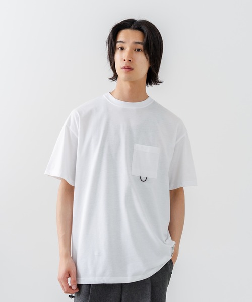 OUTDOOR EXCHANGE(アウトドアエクスチェンジ)の「【OUTDOOR EXCHANGE/アウトドアエクスチェンジ】×【ZERO STAIN/ゼロステイン】コラボ 裾ドローコード 胸ポケット Tシャツ(Tシャツ/カットソー・メンズ・ホワイト/スミクロ・MEDIUM/LARGE)」の8枚目の写真