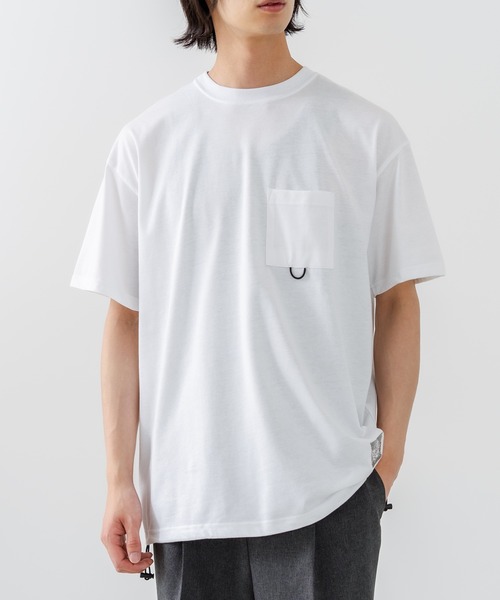 OUTDOOR EXCHANGE(アウトドアエクスチェンジ)の「【OUTDOOR EXCHANGE/アウトドアエクスチェンジ】×【ZERO STAIN/ゼロステイン】コラボ 裾ドローコード 胸ポケット Tシャツ(Tシャツ/カットソー・メンズ・ホワイト/スミクロ・MEDIUM/LARGE)」の9枚目の写真