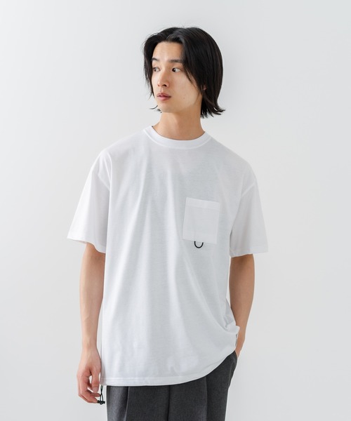 OUTDOOR EXCHANGE(アウトドアエクスチェンジ)の「【OUTDOOR EXCHANGE/アウトドアエクスチェンジ】×【ZERO STAIN/ゼロステイン】コラボ 裾ドローコード 胸ポケット Tシャツ(Tシャツ/カットソー・メンズ・ホワイト/スミクロ・MEDIUM/LARGE)」の11枚目の写真