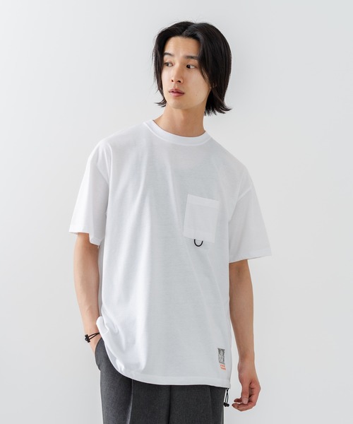 OUTDOOR EXCHANGE(アウトドアエクスチェンジ)の「【OUTDOOR EXCHANGE/アウトドアエクスチェンジ】×【ZERO STAIN/ゼロステイン】コラボ 裾ドローコード 胸ポケット Tシャツ(Tシャツ/カットソー・メンズ・ホワイト/スミクロ・MEDIUM/LARGE)」の12枚目の写真