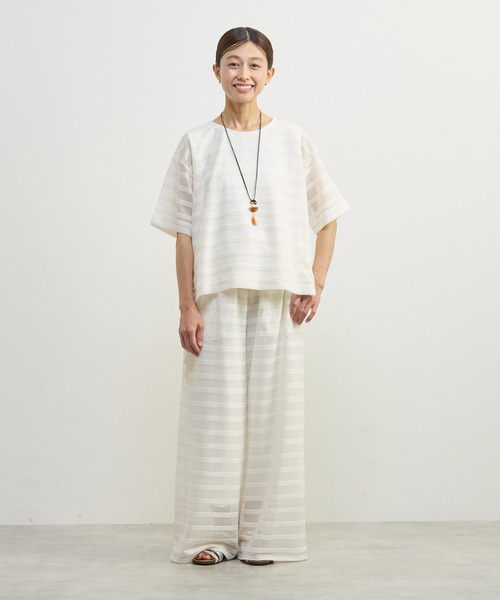 MELROSE claire(メルローズ クレール)の「【シアーラッセルレースインナー付きプルオーバー】(Tシャツ/カットソー・レディース・オフホワイト/ブラック・FREE)」の3枚目の写真