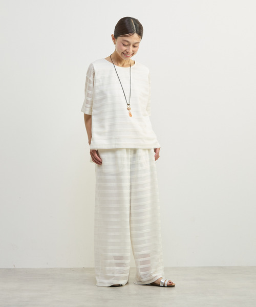MELROSE claire(メルローズ クレール)の「【シアーラッセルレースインナー付きプルオーバー】(Tシャツ/カットソー・レディース・オフホワイト/ブラック・FREE)」の4枚目の写真