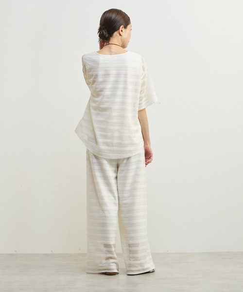 MELROSE claire(メルローズ クレール)の「【シアーラッセルレースインナー付きプルオーバー】(Tシャツ/カットソー・レディース・オフホワイト/ブラック・FREE)」の8枚目の写真