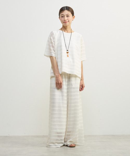 MELROSE claire(メルローズ クレール)の「【シアーラッセルレースインナー付きプルオーバー】(Tシャツ/カットソー・レディース・オフホワイト/ブラック・FREE)」の12枚目の写真