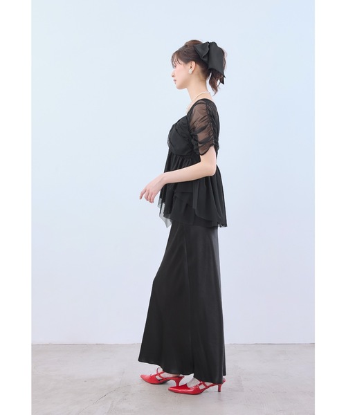 niana(ニアナ)の「サテンナロースカートセットアップ 2点セット セパレート セレモニー フォーマル 結婚式 二次会 同窓会 成人式 入学式 卒業式 お呼ばれ パーティードレス オケージョンドレス(ドレス・レディース・ベージュ/ブラック・M/S/L)」の6枚目の写真