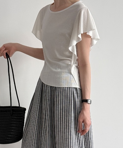 semplice（センプリチェ）の「フリルスリーブ半袖トップス（Tシャツ/カットソー・レディース・ブラック/ホワイト・F）」の10枚目の写真