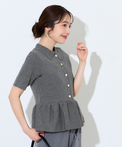 coca(coca)(コカ)の「金ボタンフレアニット半袖トップス(ニット/セーター・レディース・グレー/ブラウン・S/M/L)」の7枚目の写真