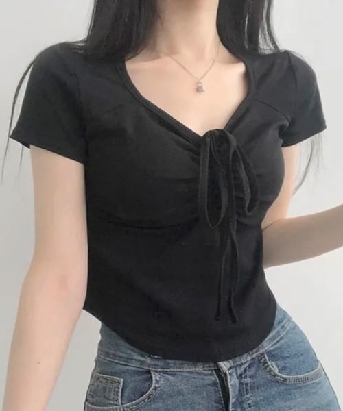 Riff（リフ）の「フロントギャザーリボントップス（Tシャツ/カットソー・レディース・ホワイト/ブラック/ピンク・FREE）」の16枚目の写真
