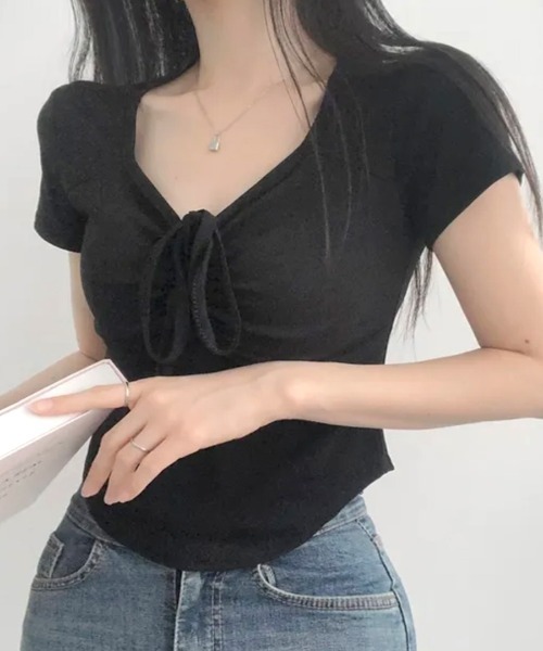 Riff（リフ）の「フロントギャザーリボントップス（Tシャツ/カットソー・レディース・ホワイト/ブラック/ピンク・FREE）」の17枚目の写真