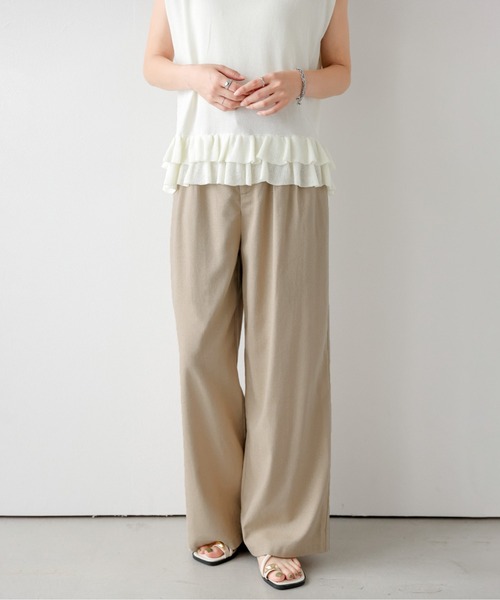 AMELY(エミリー)の「リネンブレンドタックワイドパンツ(その他パンツ・レディース・カーキ/ピンク/ベージュ/ブラウン/ブラック・L/M)」の3枚目の写真