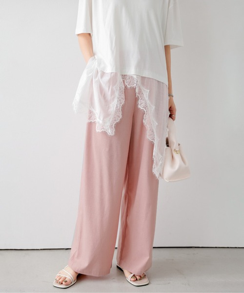 AMELY(エミリー)の「リネンブレンドタックワイドパンツ(その他パンツ・レディース・カーキ/ピンク/ベージュ/ブラウン/ブラック・L/M)」の5枚目の写真