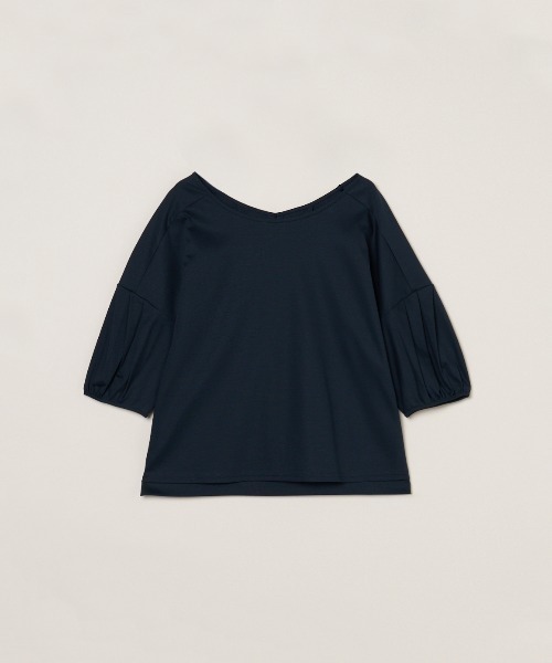 three dots(スリードッツ)の「シルケンジャージー ハーフスリーブトップス(Tシャツ/カットソー・レディース・ブルー系その他/ホワイト/ブラック・SMALL)」の3枚目の写真