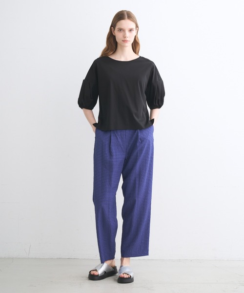 three dots(スリードッツ)の「シルケンジャージー ハーフスリーブトップス(Tシャツ/カットソー・レディース・ブルー系その他/ホワイト/ブラック・SMALL)」の13枚目の写真