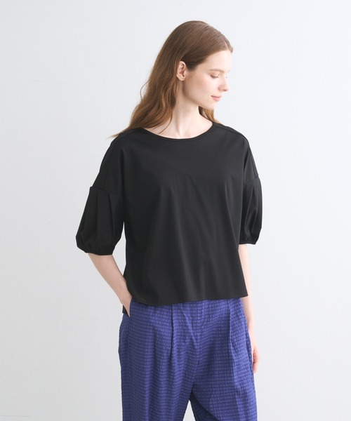 three dots(スリードッツ)の「シルケンジャージー ハーフスリーブトップス(Tシャツ/カットソー・レディース・ブルー系その他/ホワイト/ブラック・SMALL)」の12枚目の写真