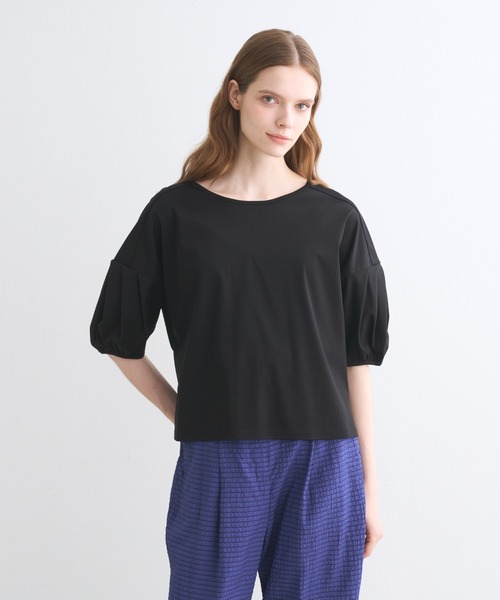 three dots(スリードッツ)の「シルケンジャージー ハーフスリーブトップス(Tシャツ/カットソー・レディース・ブルー系その他/ホワイト/ブラック・SMALL)」の10枚目の写真
