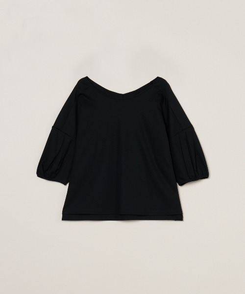 three dots(スリードッツ)の「シルケンジャージー ハーフスリーブトップス(Tシャツ/カットソー・レディース・ブルー系その他/ホワイト/ブラック・SMALL)」の4枚目の写真
