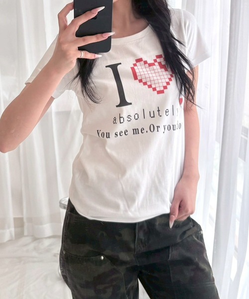 fiere(フィエール)の「ゲームライクなピクセルハートショート丈半袖Tシャツ(Tシャツ/カットソー・レディース・ホワイト・WM)」の8枚目の写真