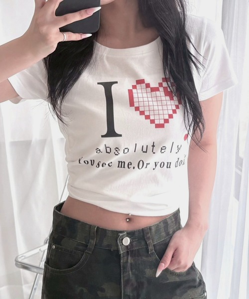 fiere(フィエール)の「ゲームライクなピクセルハートショート丈半袖Tシャツ(Tシャツ/カットソー・レディース・ホワイト・WM)」の10枚目の写真
