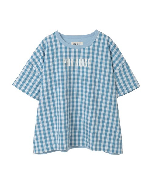 PINK HOUSE(ピンクハウス)の「ロゴプリントギンガムチェック×無地カットソー(Tシャツ/カットソー・レディース・レッド系/ブラック系/ピンク系/ブルー系・フリー)」の1枚目の写真