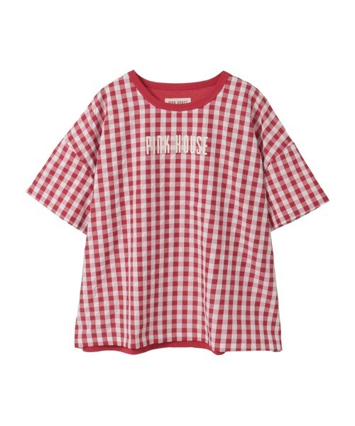 PINK HOUSE(ピンクハウス)の「ロゴプリントギンガムチェック×無地カットソー(Tシャツ/カットソー・レディース・レッド系/ブラック系/ピンク系/ブルー系・フリー)」の4枚目の写真