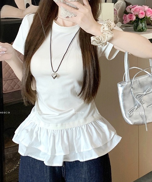 gossip！ロサンゼルス（ゴシップロサンゼルス）の「YUGA　ボリュームフリル　ペプラムTシャツ（Tシャツ/カットソー・レディース・ホワイト・L/M）」の4枚目の写真