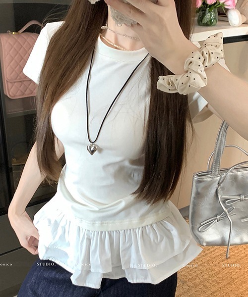 gossip！ロサンゼルス（ゴシップロサンゼルス）の「YUGA　ボリュームフリル　ペプラムTシャツ（Tシャツ/カットソー・レディース・ホワイト・L/M）」の6枚目の写真