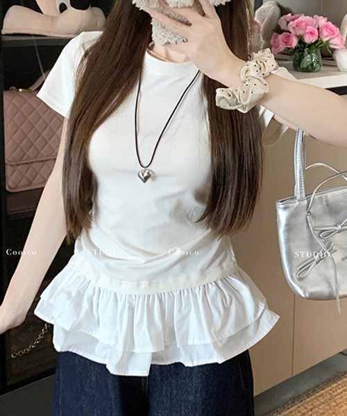 gossip！ロサンゼルス（ゴシップロサンゼルス）の「YUGA　ボリュームフリル　ペプラムTシャツ（Tシャツ/カットソー・レディース・ホワイト・L/M）」の7枚目の写真