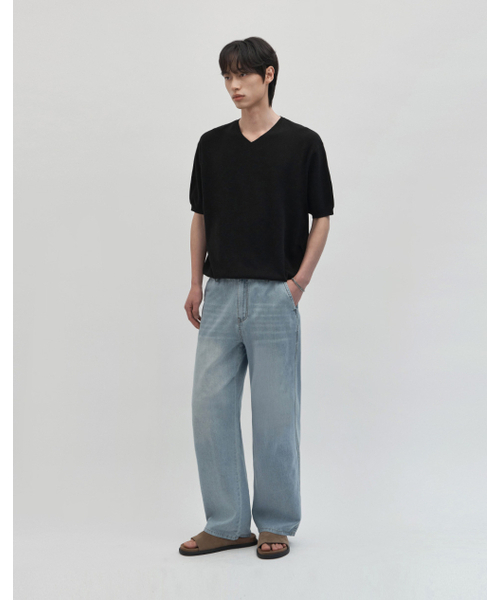 WORK ON BODY OFF（ワークオンボディオフ）の「クールバンブーセミオーバーフィットVネック半袖ニット[ブラック]（ニット/セーター・メンズ・ブラック・MEDIUM/LARGE）」の5枚目の写真