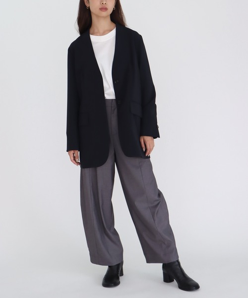 DRESSLAVE（ドレスレイブ）の「【B7/ベーセッツ】nocollar jacket(ノーカラージャケット)（ノーカラージャケット・レディース・ネイビー/ブラウン・38）」の4枚目の写真