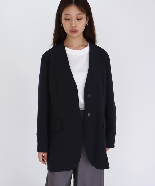 DRESSLAVE（ドレスレイブ）の「【B7/ベーセッツ】nocollar jacket(ノーカラージャケット)（ノーカラージャケット・レディース・ネイビー/ブラウン・38）」の5枚目の写真